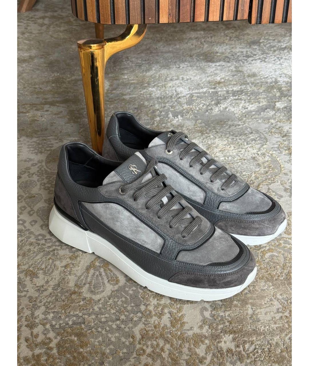 STEFANO RICCI Антрацитовые замшевые низкие кроссовки / кеды, фото 2