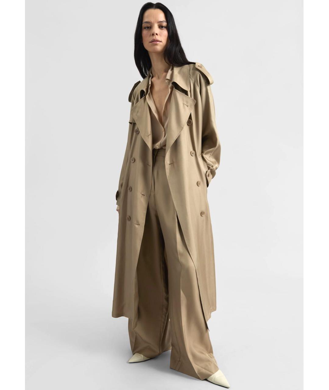 THE FRANKIE SHOP Бежевый шелковый тренч/плащ, фото 2