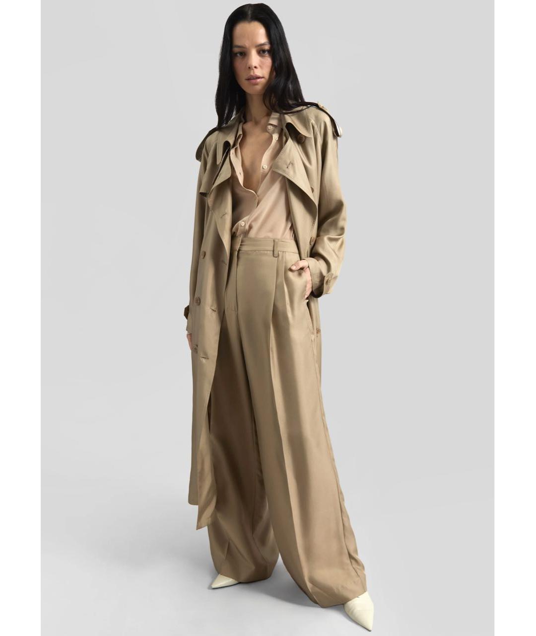 THE FRANKIE SHOP Бежевый шелковый тренч/плащ, фото 4