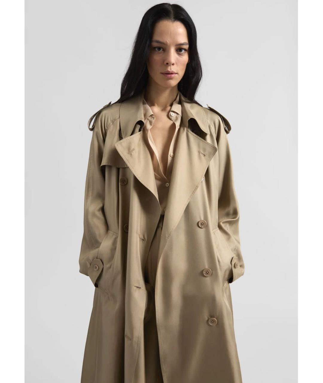 THE FRANKIE SHOP Бежевый шелковый тренч/плащ, фото 3