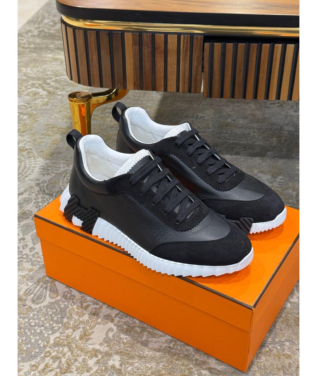 HERMES Черные кожаные низкие кроссовки / кеды, фото 3