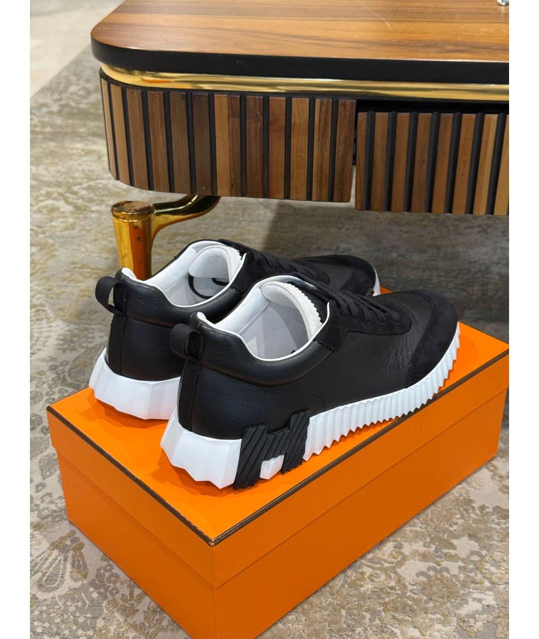 HERMES Черные кожаные низкие кроссовки / кеды, фото 4