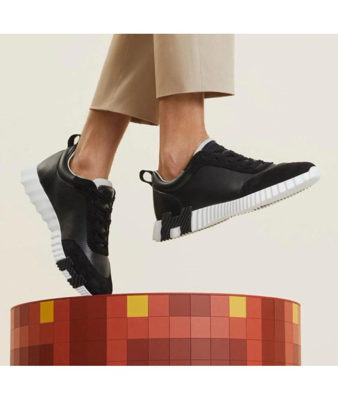 HERMES Черные кожаные низкие кроссовки / кеды, фото 2