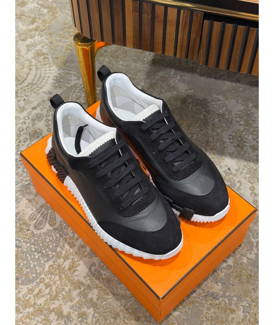 HERMES Черные кожаные низкие кроссовки / кеды, фото 5