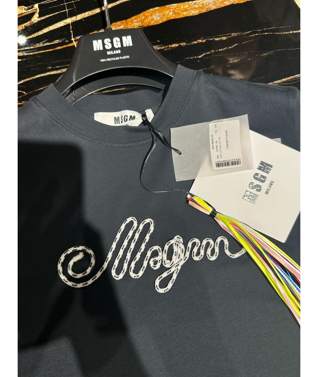 MSGM Темно-синяя хлопковая футболка, фото 3