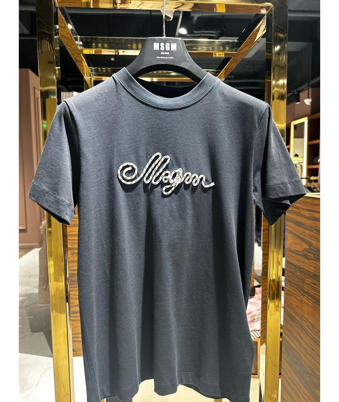 MSGM Темно-синяя хлопковая футболка, фото 5