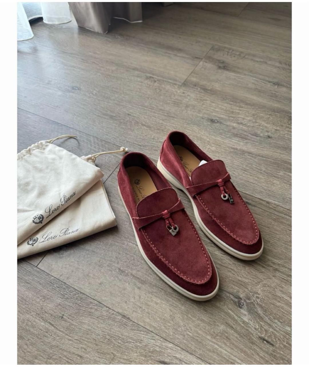 LORO PIANA Бордовые замшевые лоферы, фото 2