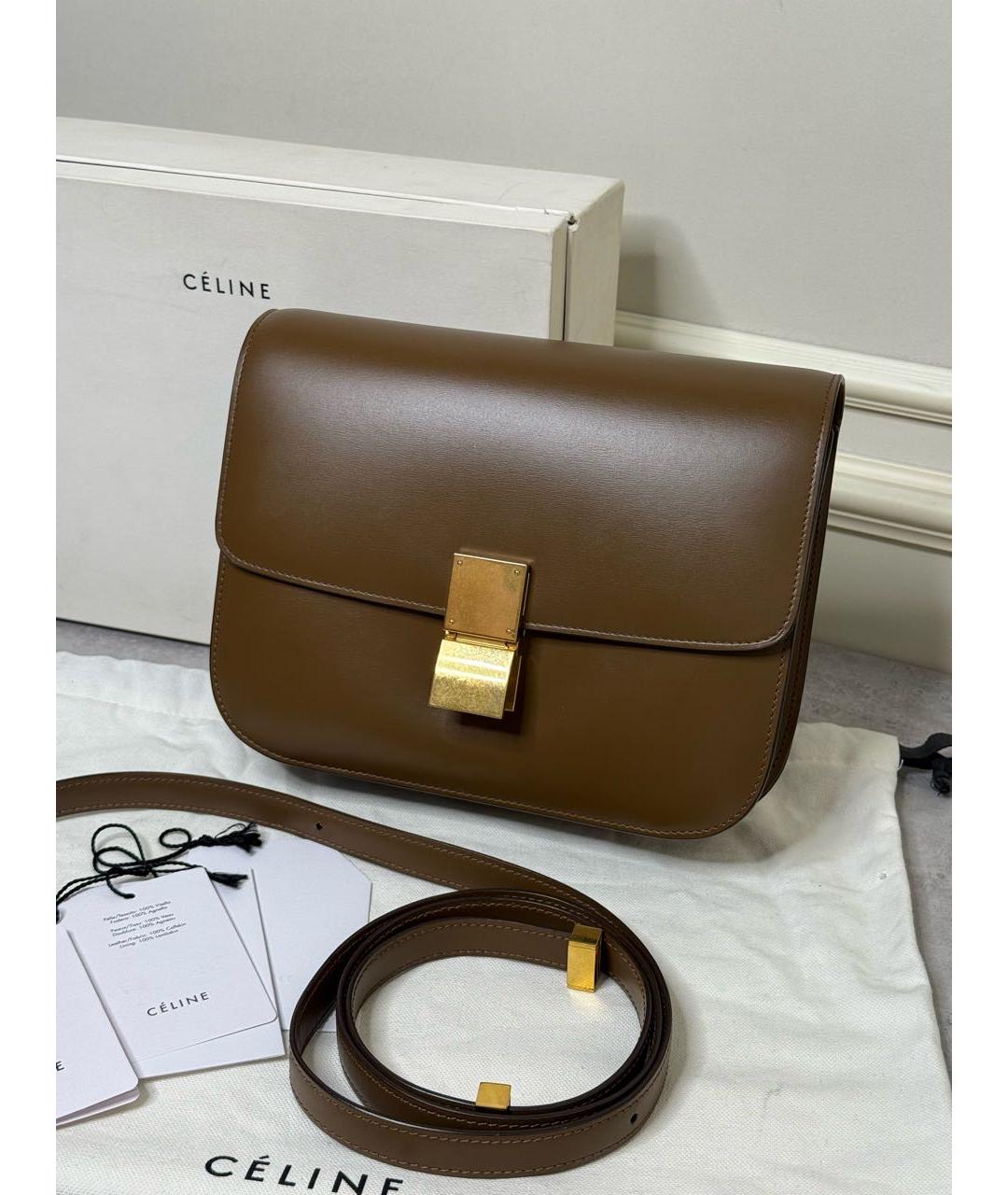 CELINE Коричневая кожаная сумка через плечо, фото 2