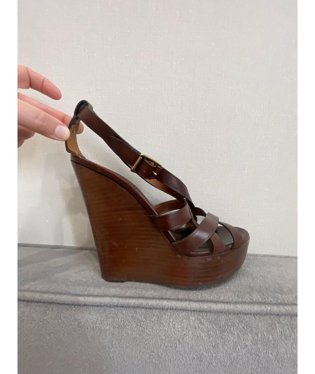 BURBERRY Коричневые кожаные босоножки, фото 7