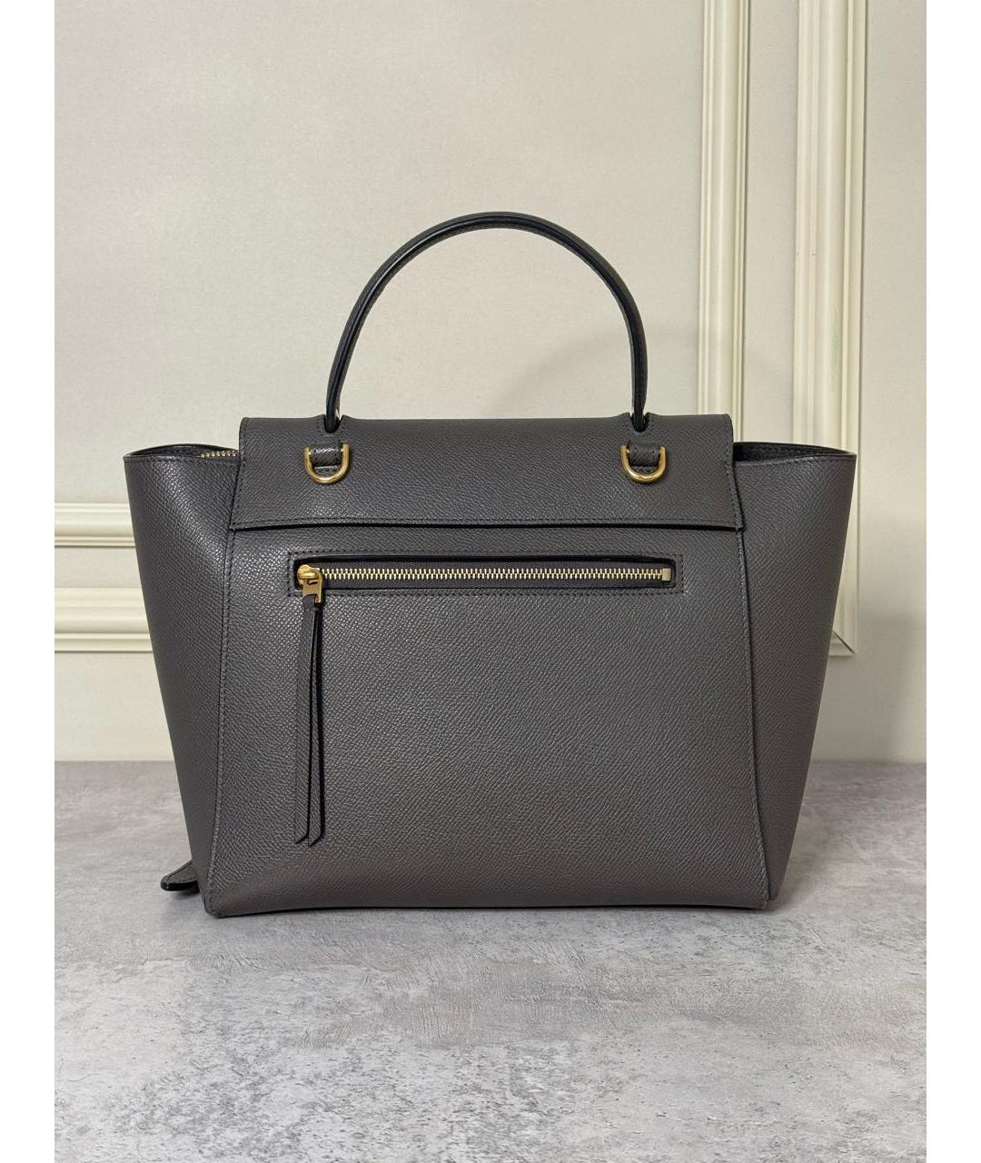 CELINE Антрацитовая кожаная сумка с короткими ручками, фото 3