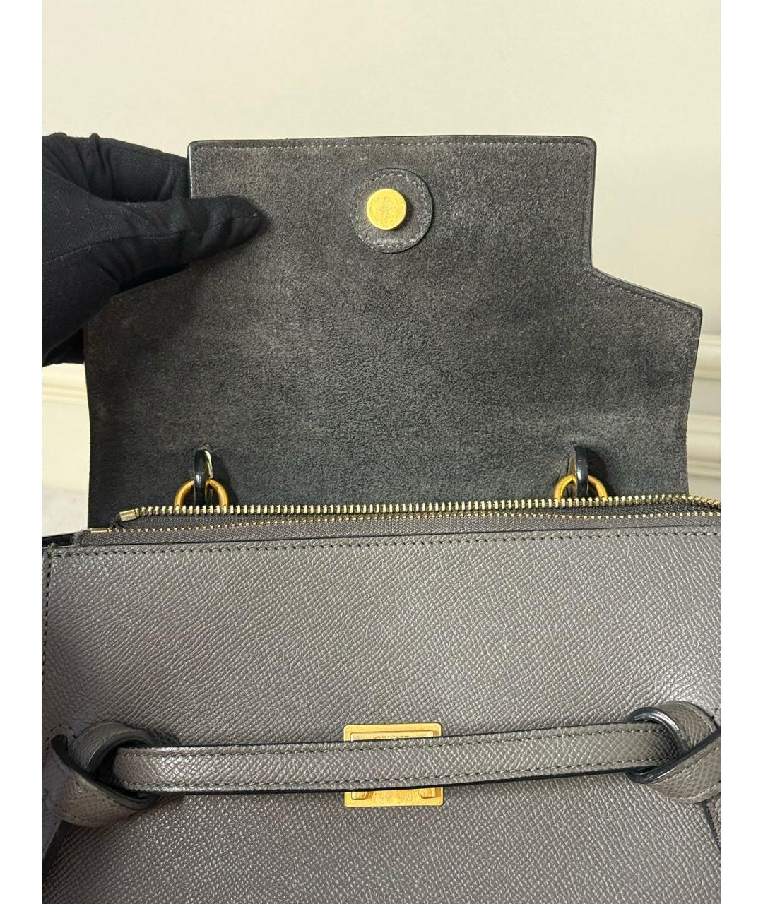 CELINE Антрацитовая кожаная сумка с короткими ручками, фото 8