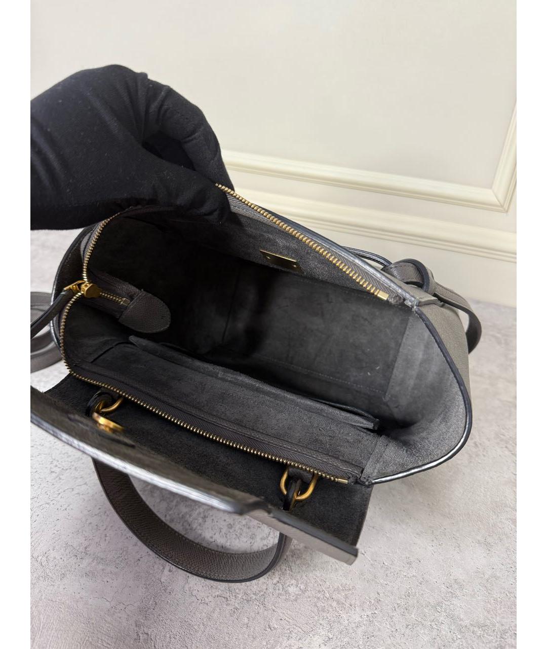 CELINE Антрацитовая кожаная сумка с короткими ручками, фото 4