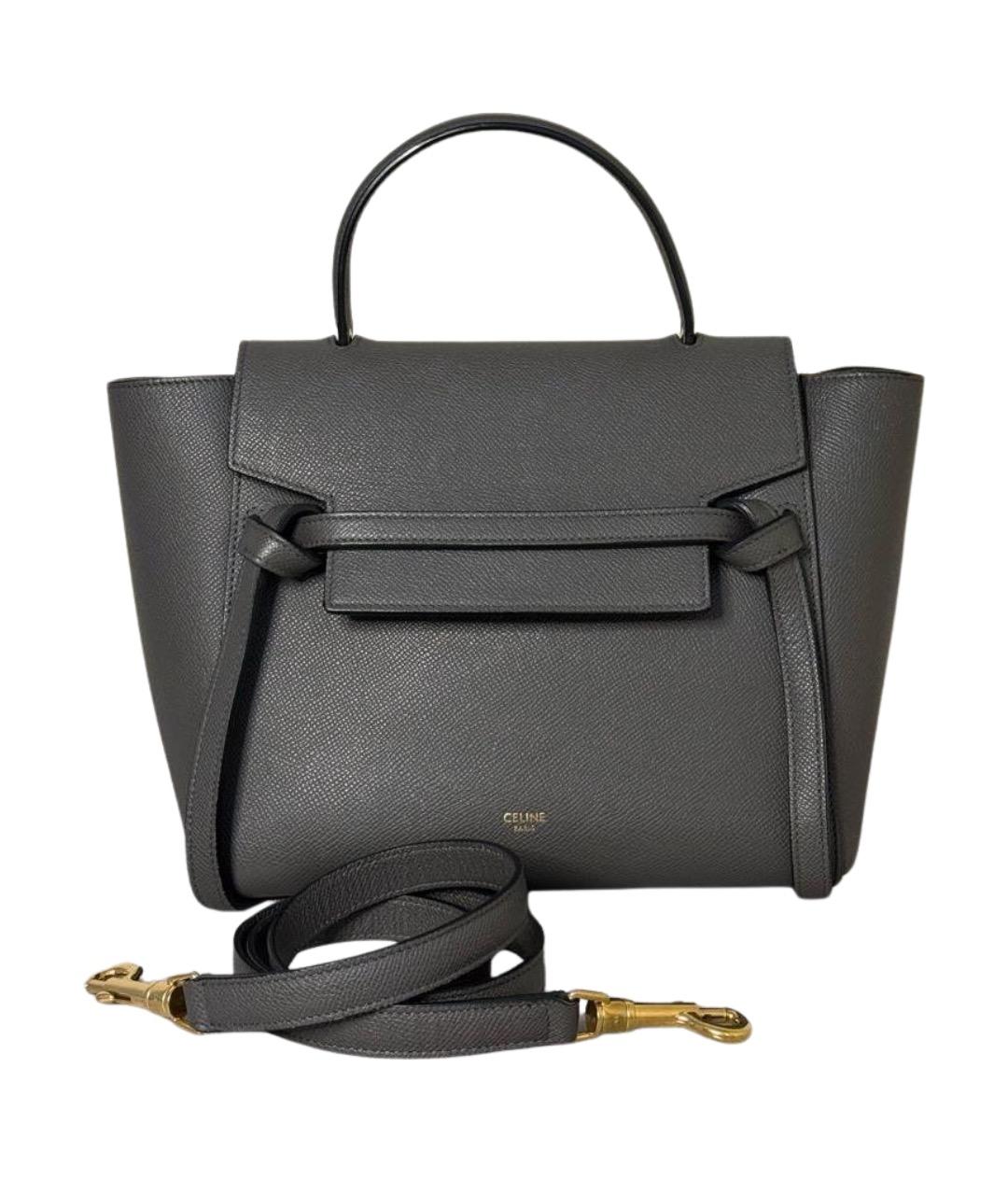 CELINE Антрацитовая кожаная сумка с короткими ручками, фото 1