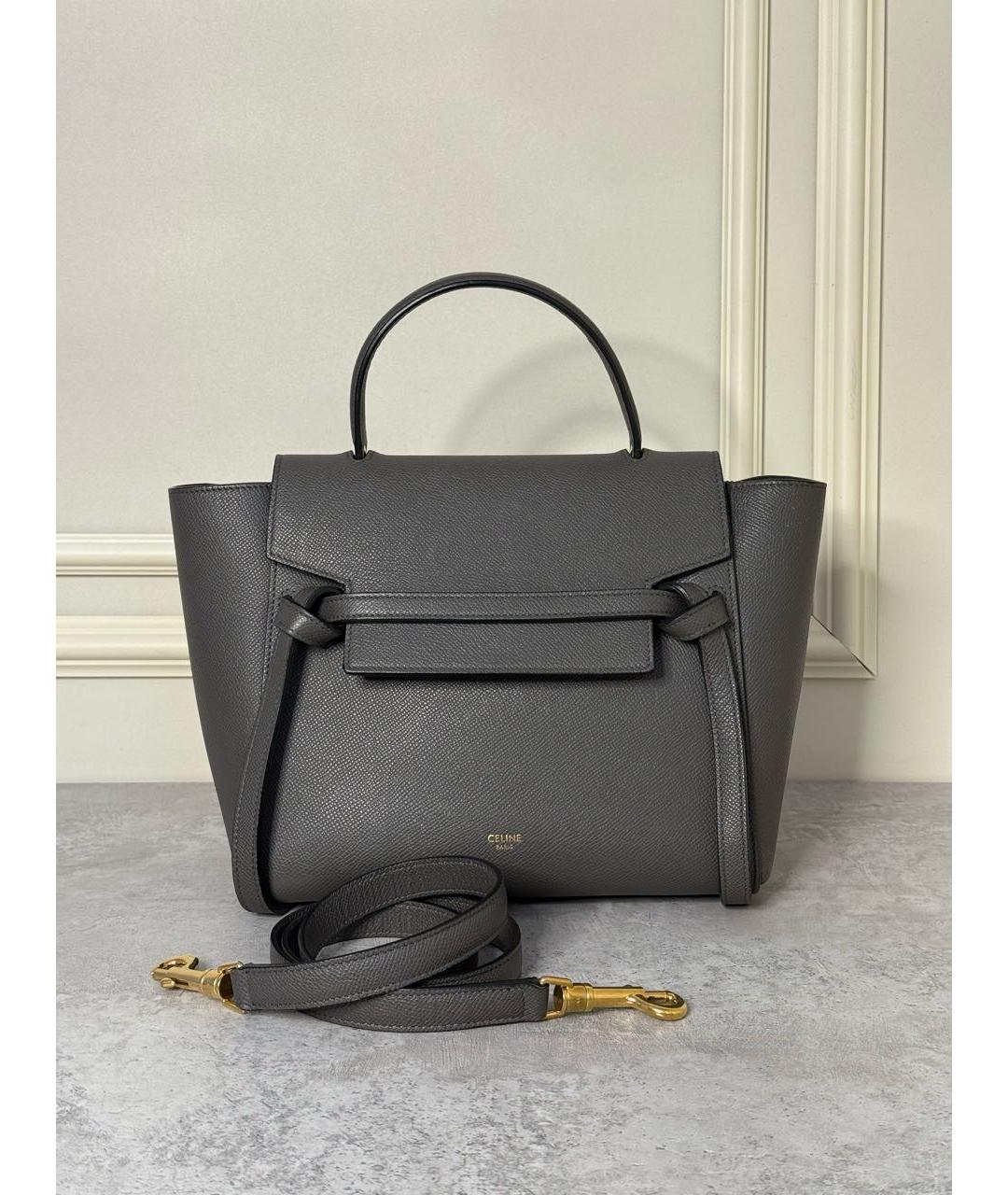 CELINE Антрацитовая кожаная сумка с короткими ручками, фото 9