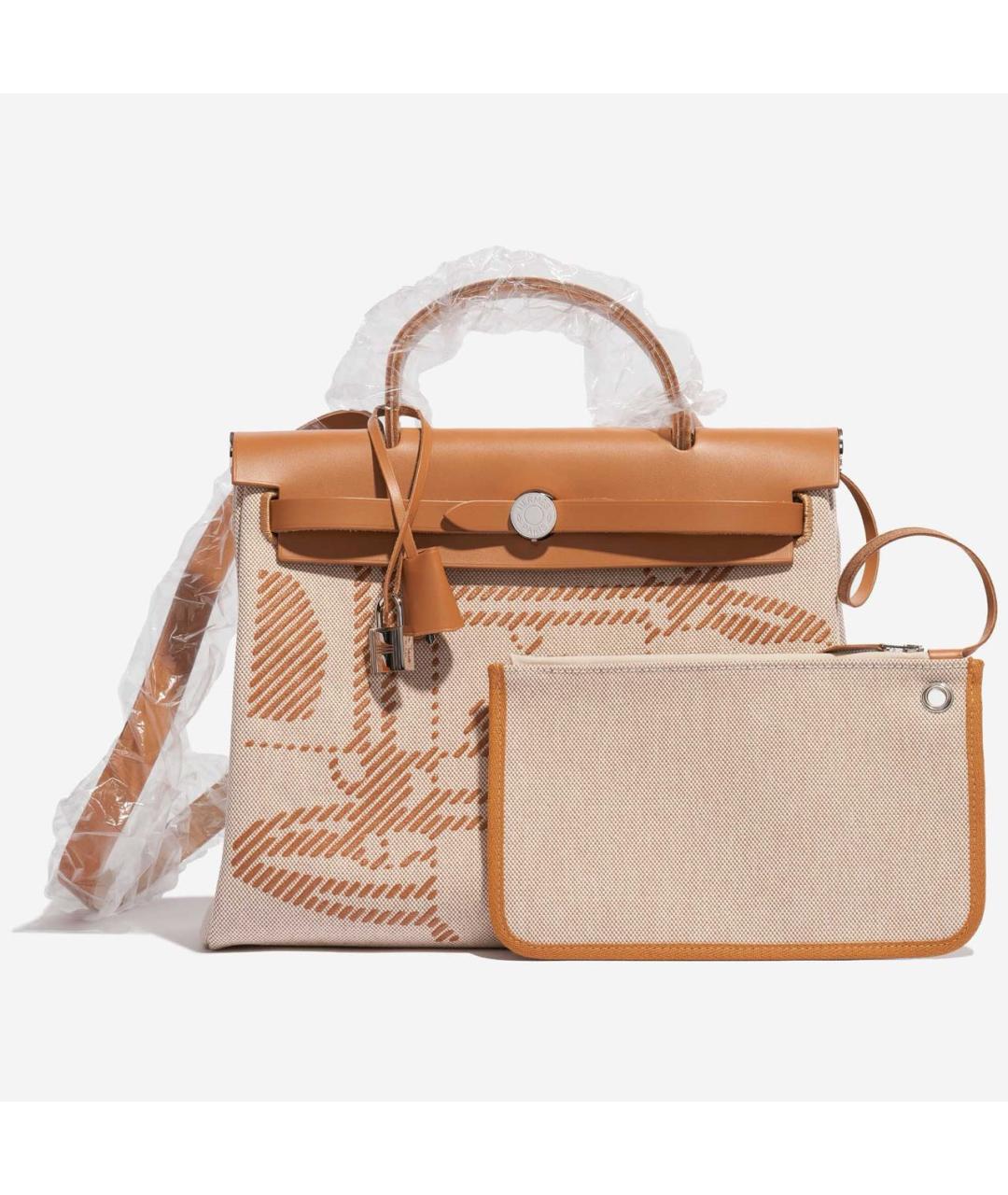 HERMES Бежевая тканевая сумка через плечо, фото 5