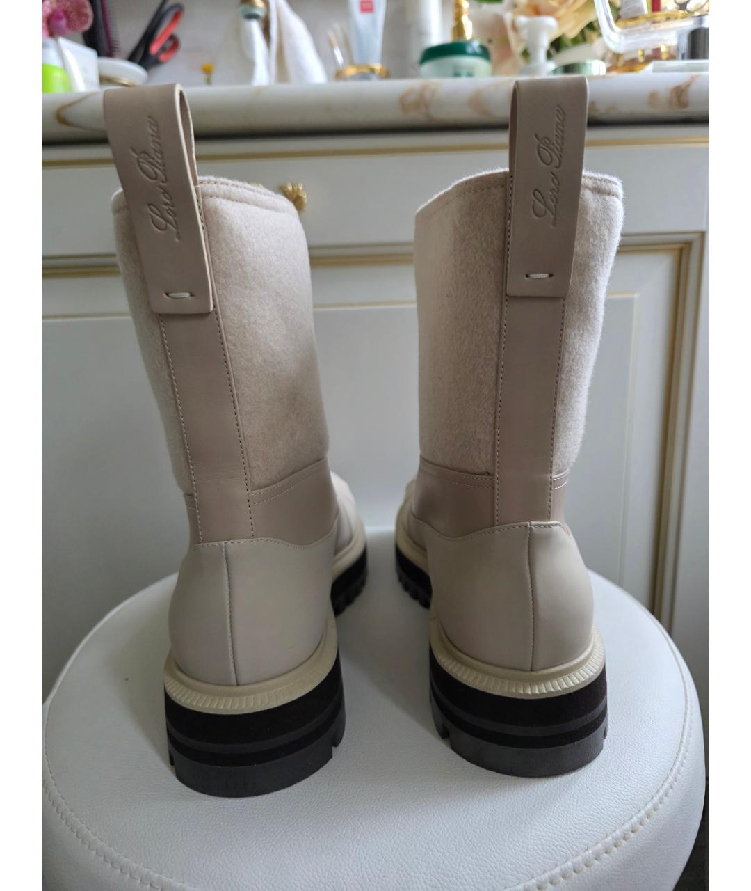 LORO PIANA Бежевые кожаные полусапоги, фото 4