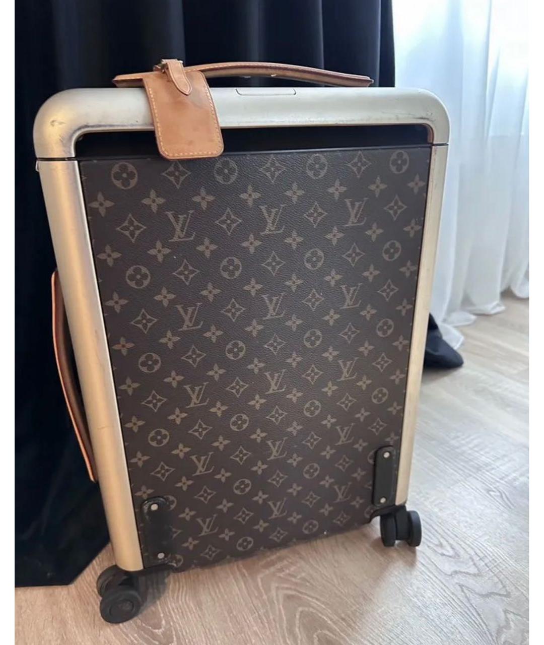 LOUIS VUITTON Коричневый кожаный чемодан, фото 8