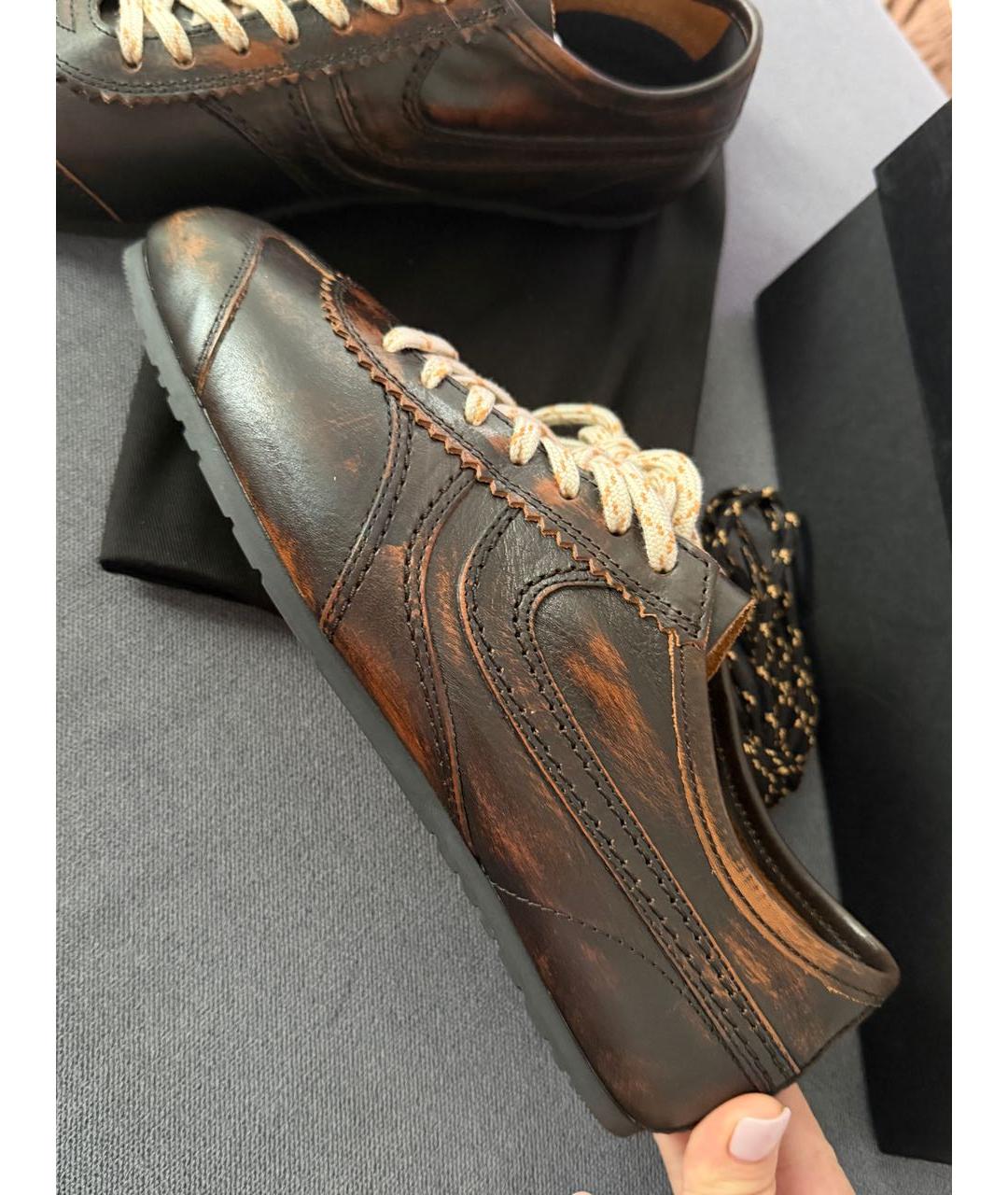 DRIES VAN NOTEN Коричневые кожаные кеды, фото 6