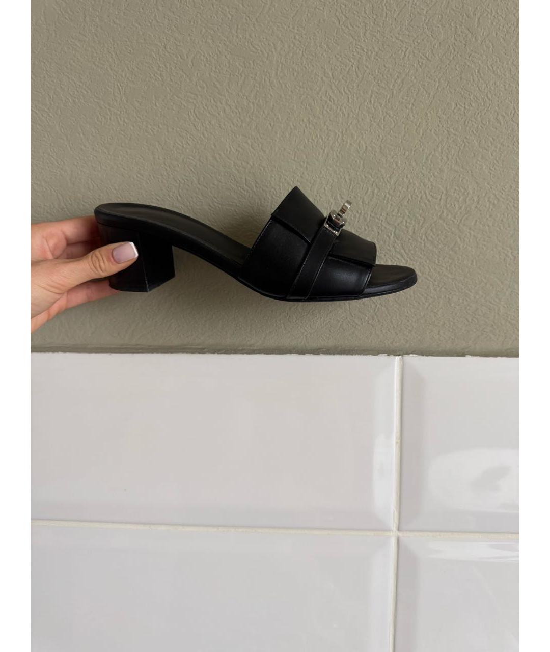 HERMES Черные кожаные босоножки, фото 4