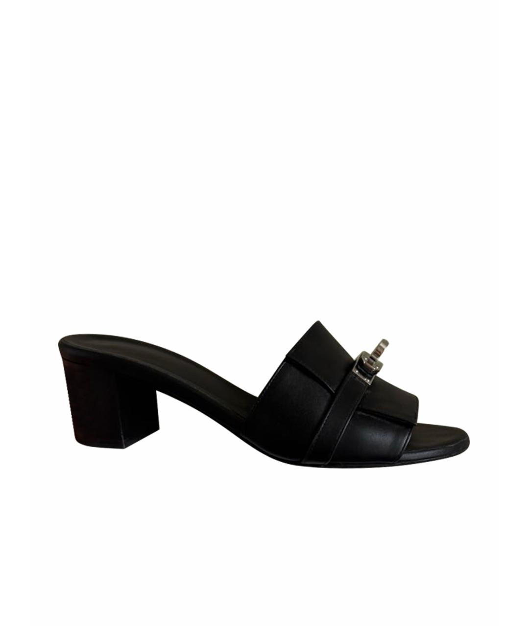 HERMES Черные кожаные босоножки, фото 1