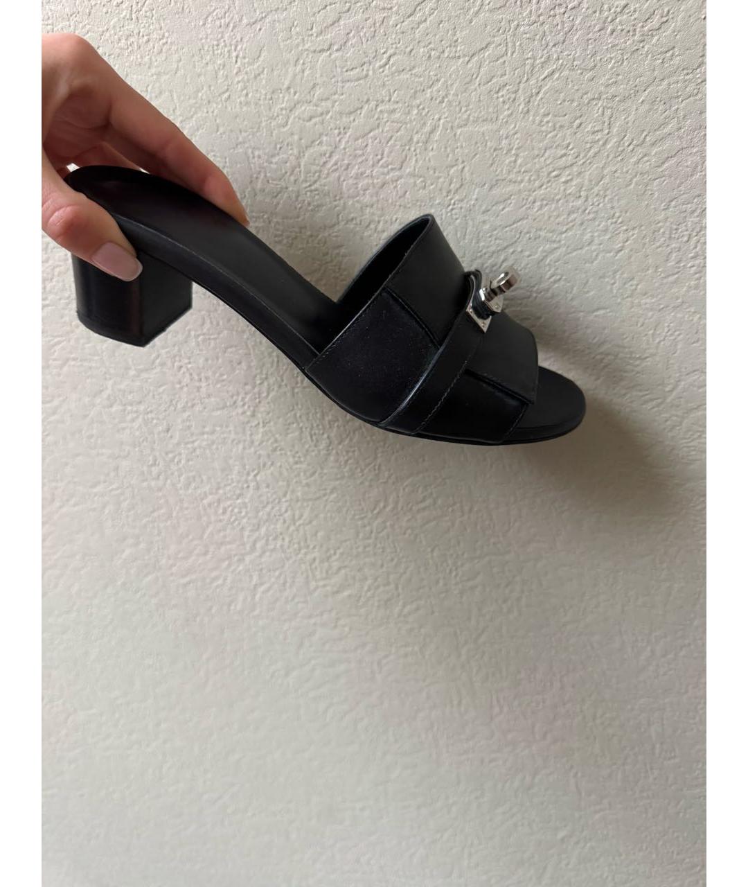 HERMES Черные кожаные босоножки, фото 2