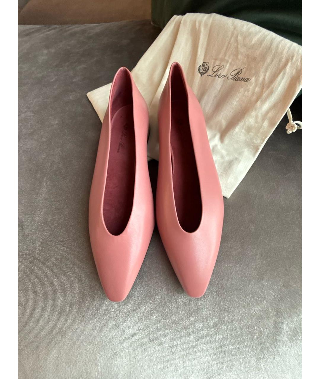 LORO PIANA Розовые кожаные балетки, фото 2