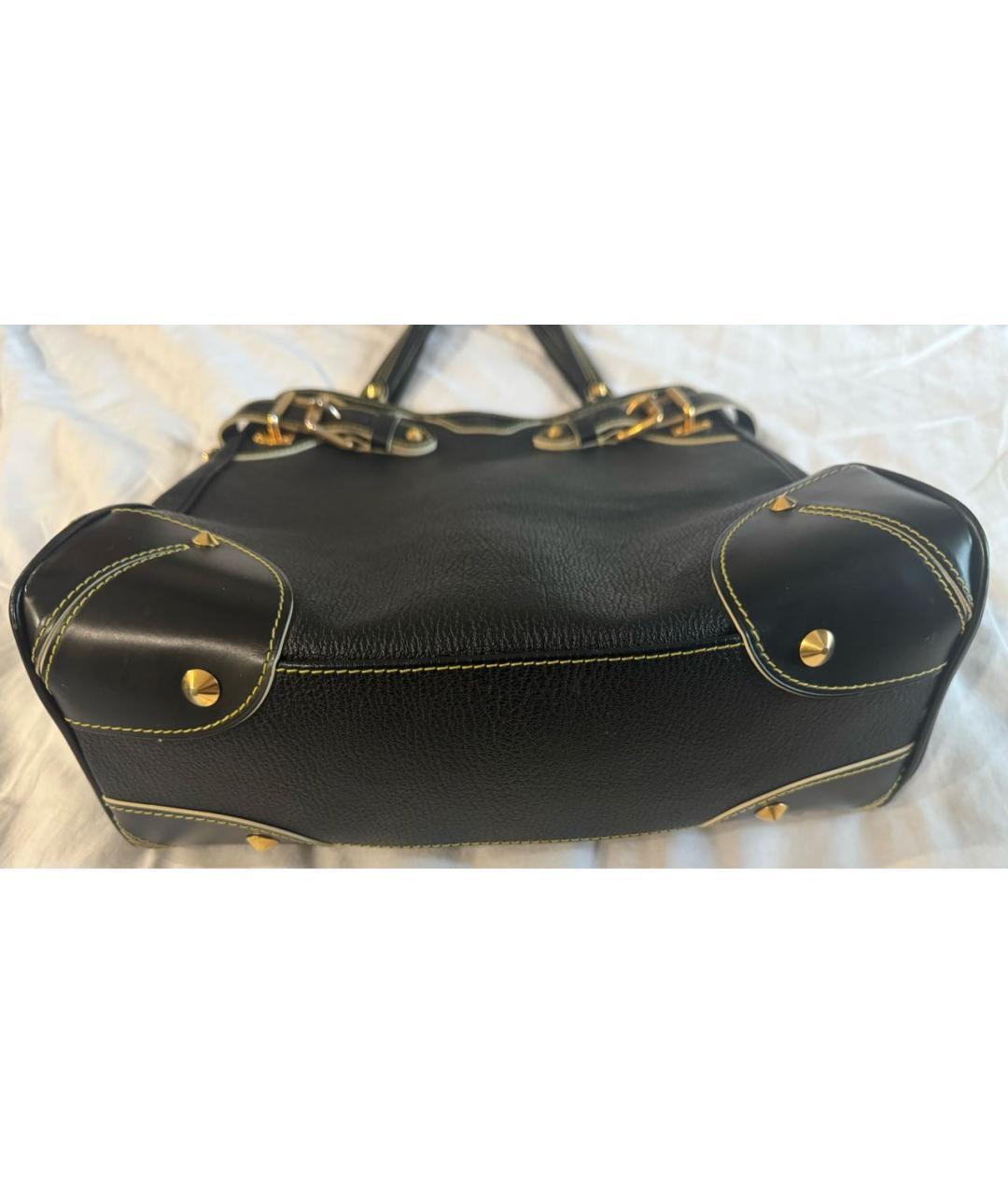 LOUIS VUITTON Черная кожаная сумка тоут, фото 7