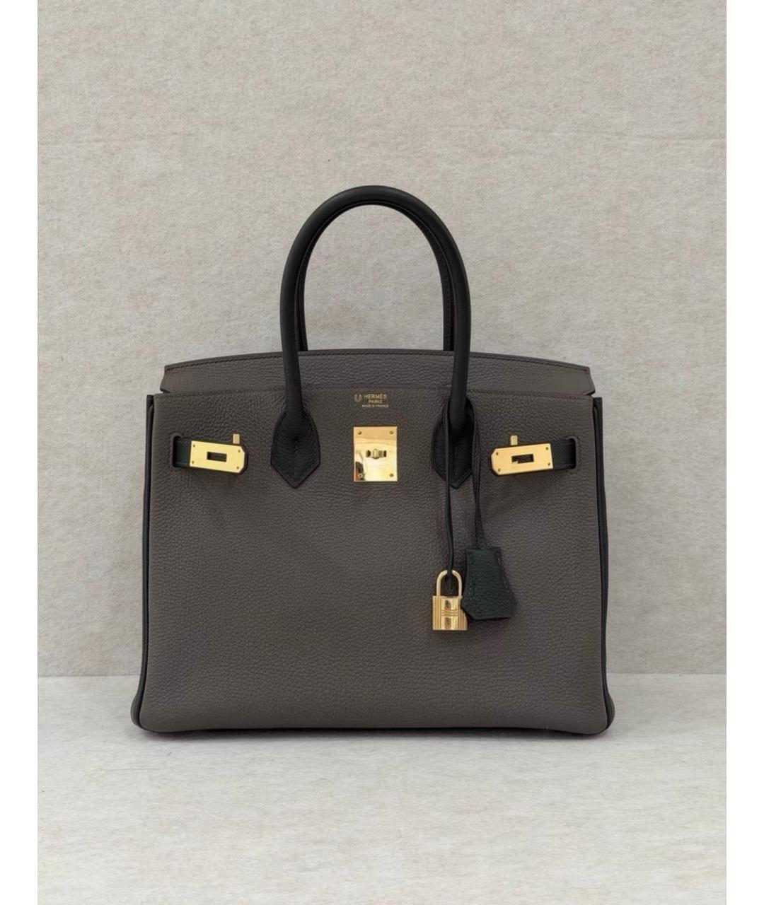HERMES Серая кожаная сумка с короткими ручками, фото 6