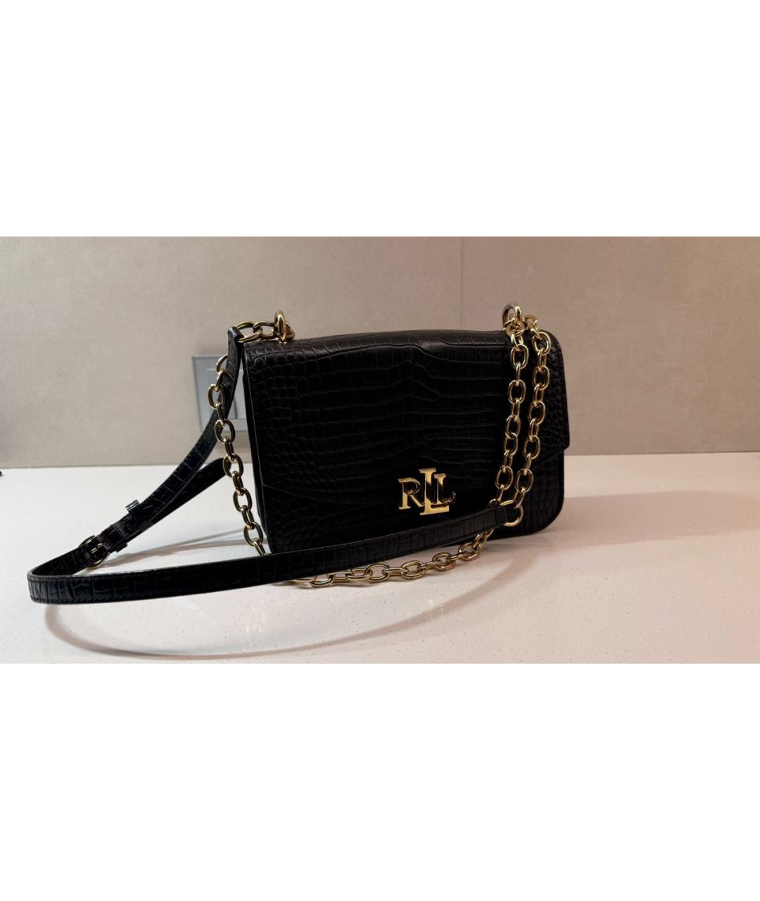 RALPH LAUREN Черная кожаная сумка через плечо, фото 7