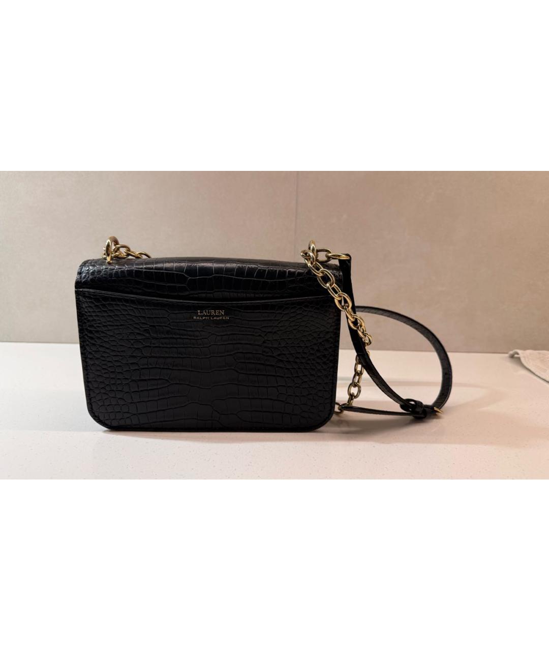 RALPH LAUREN Черная кожаная сумка через плечо, фото 3