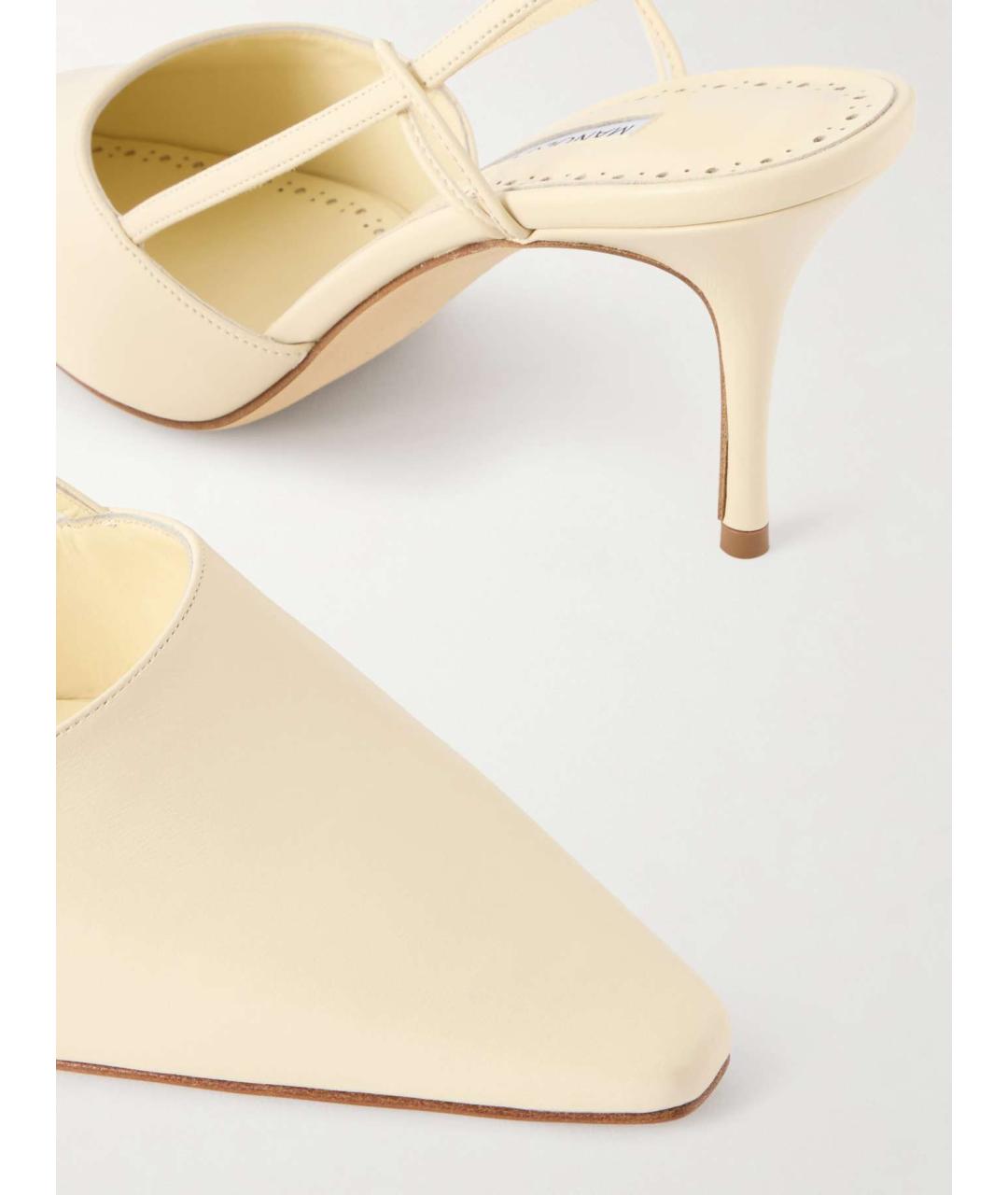 MANOLO BLAHNIK Бежевые кожаные мюли, фото 4
