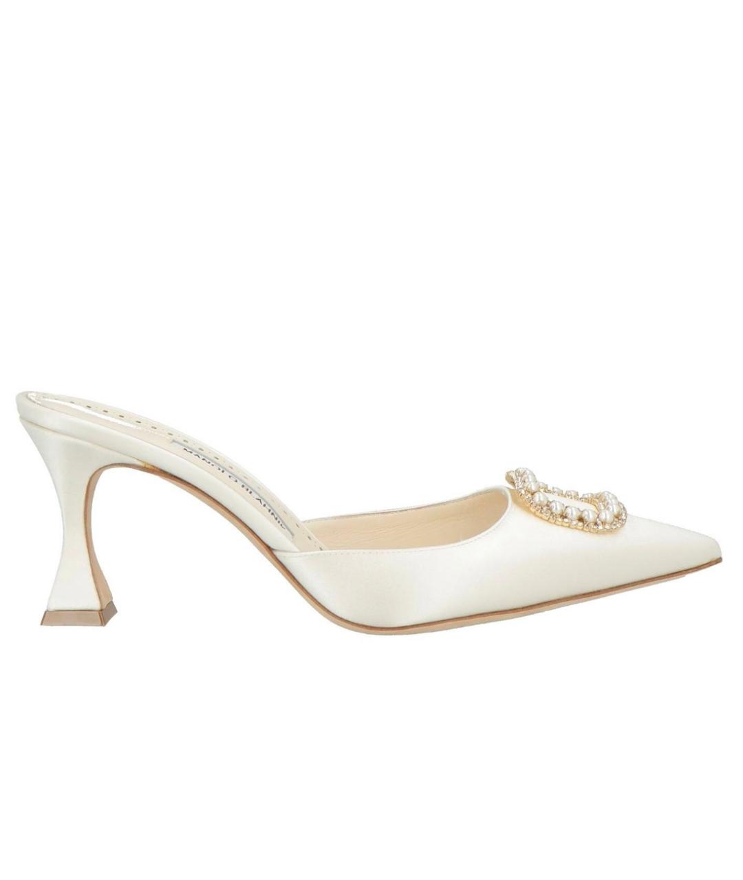 MANOLO BLAHNIK Белые текстильные мюли, фото 1