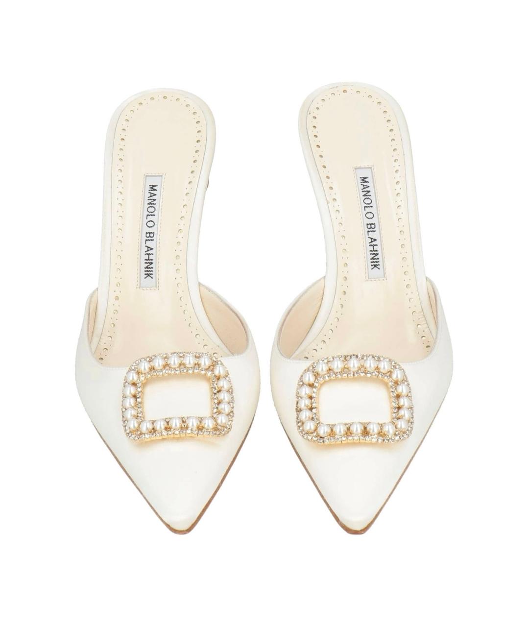 MANOLO BLAHNIK Белые текстильные мюли, фото 3