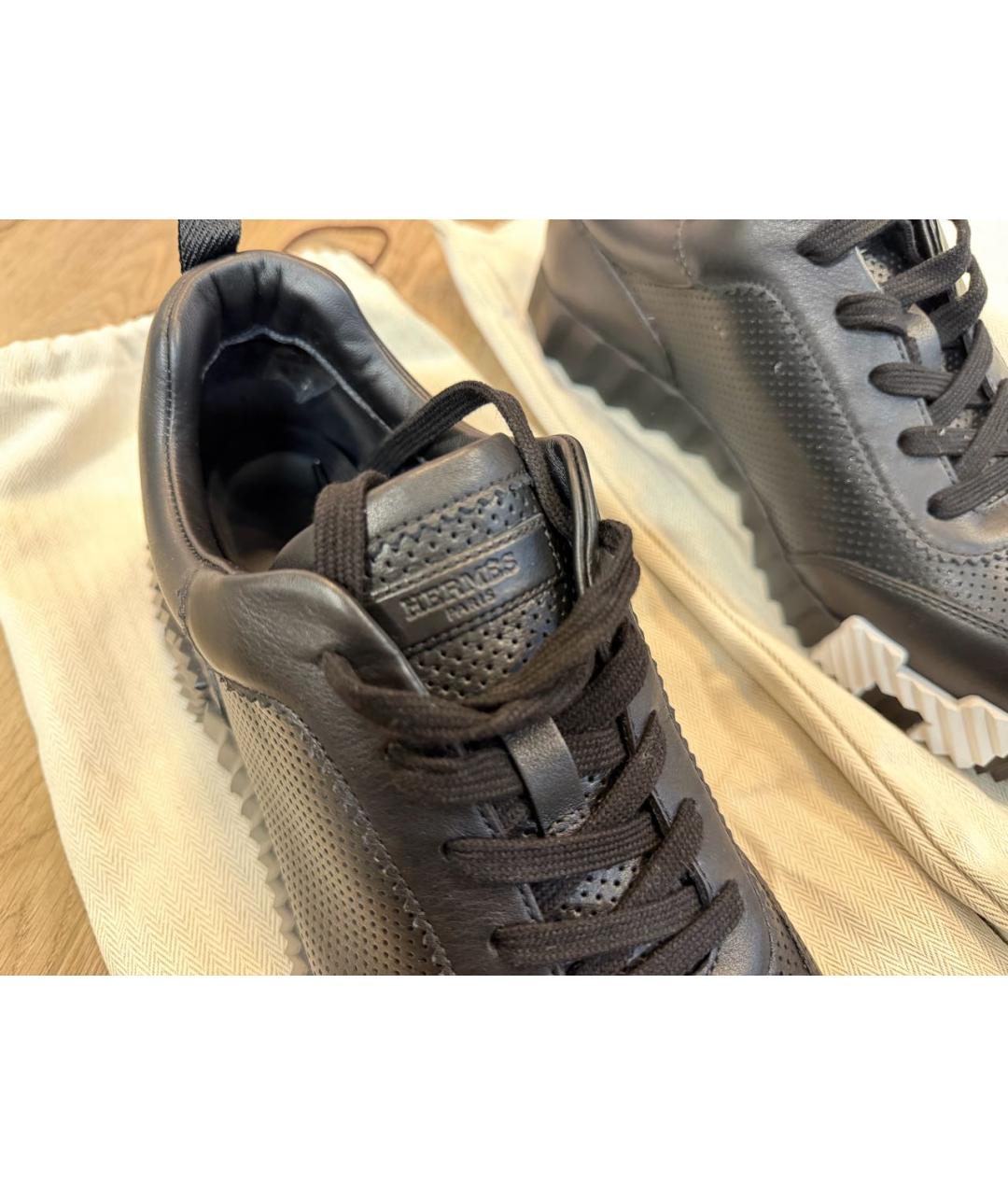 HERMES Черные кожаные низкие кроссовки / кеды, фото 6