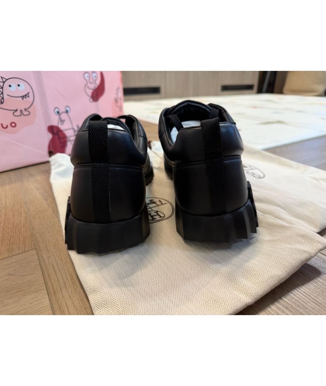 HERMES Черные кожаные низкие кроссовки / кеды, фото 4