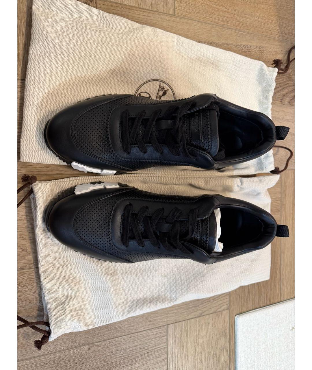 HERMES Черные кожаные низкие кроссовки / кеды, фото 2