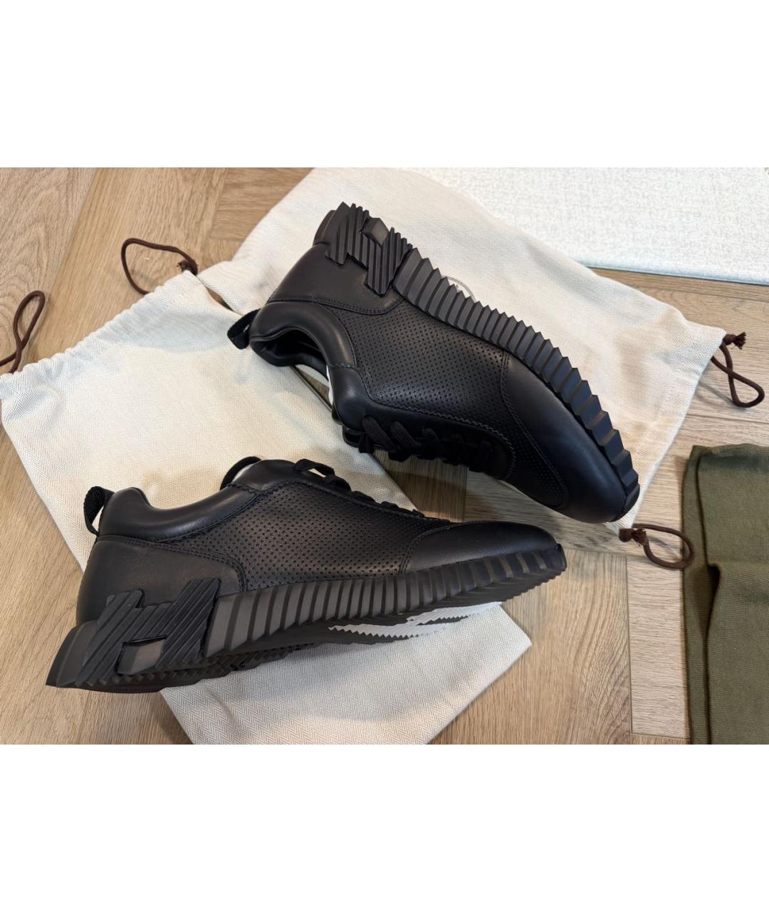 HERMES Черные кожаные низкие кроссовки / кеды, фото 5