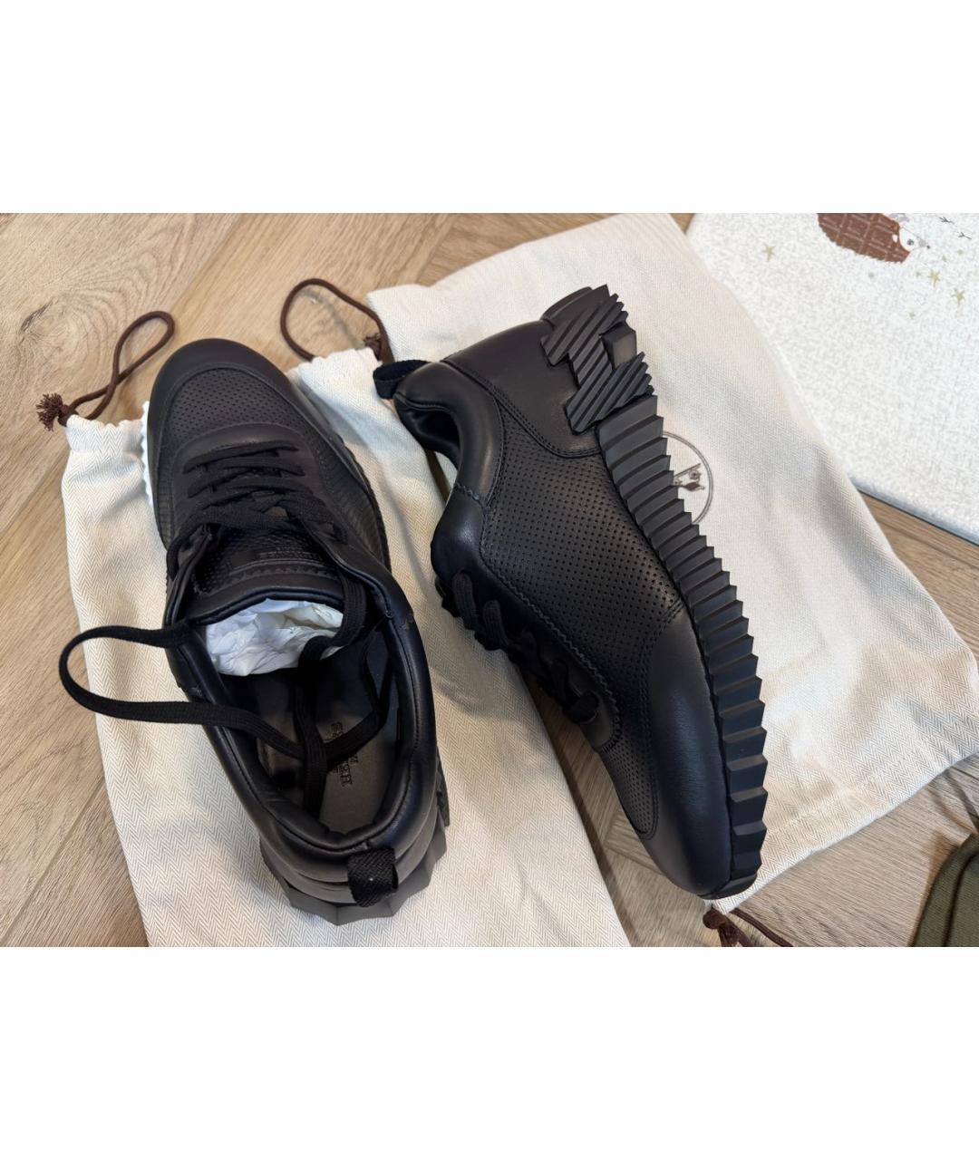 HERMES Черные кожаные низкие кроссовки / кеды, фото 7