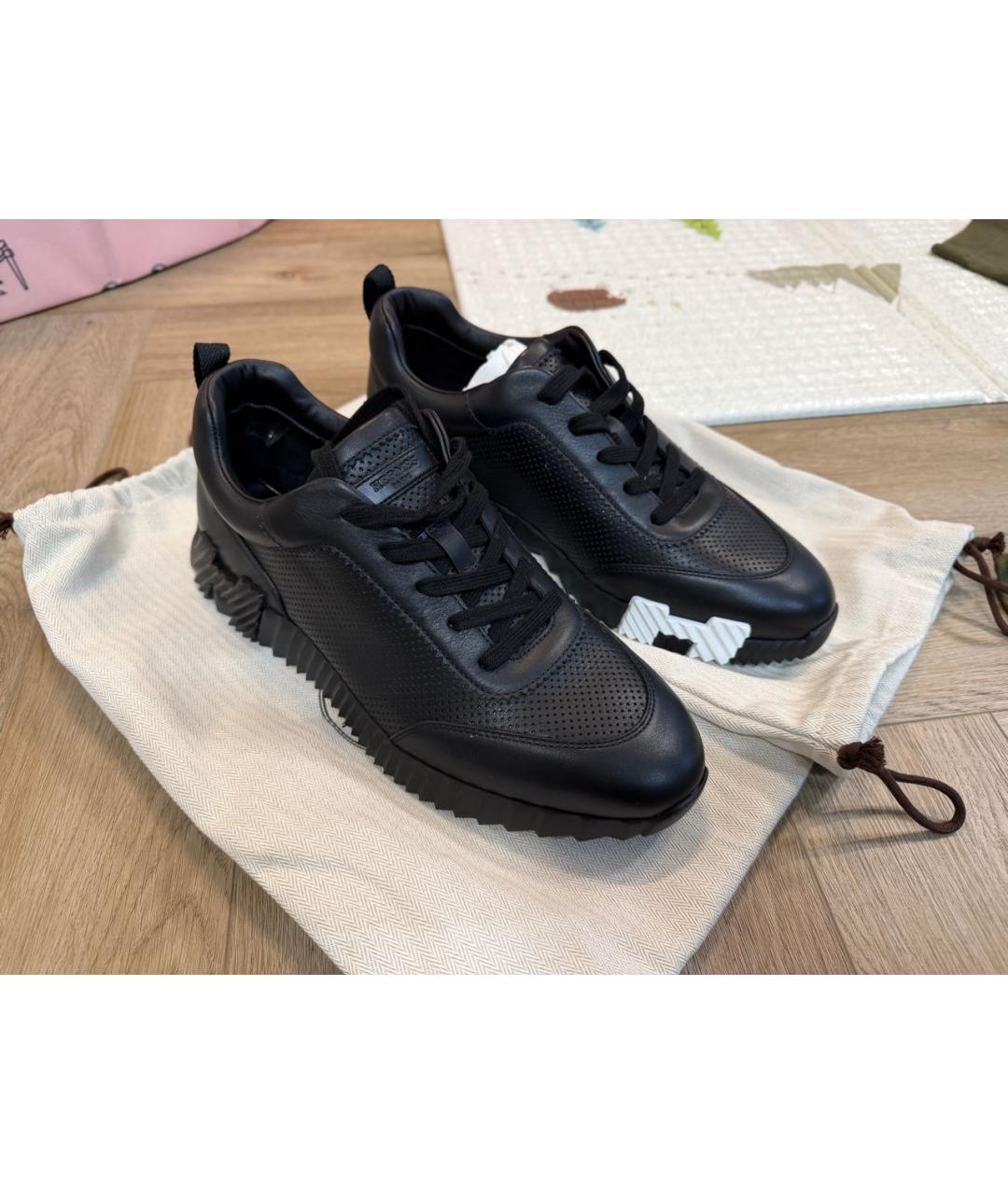 HERMES Черные кожаные низкие кроссовки / кеды, фото 3