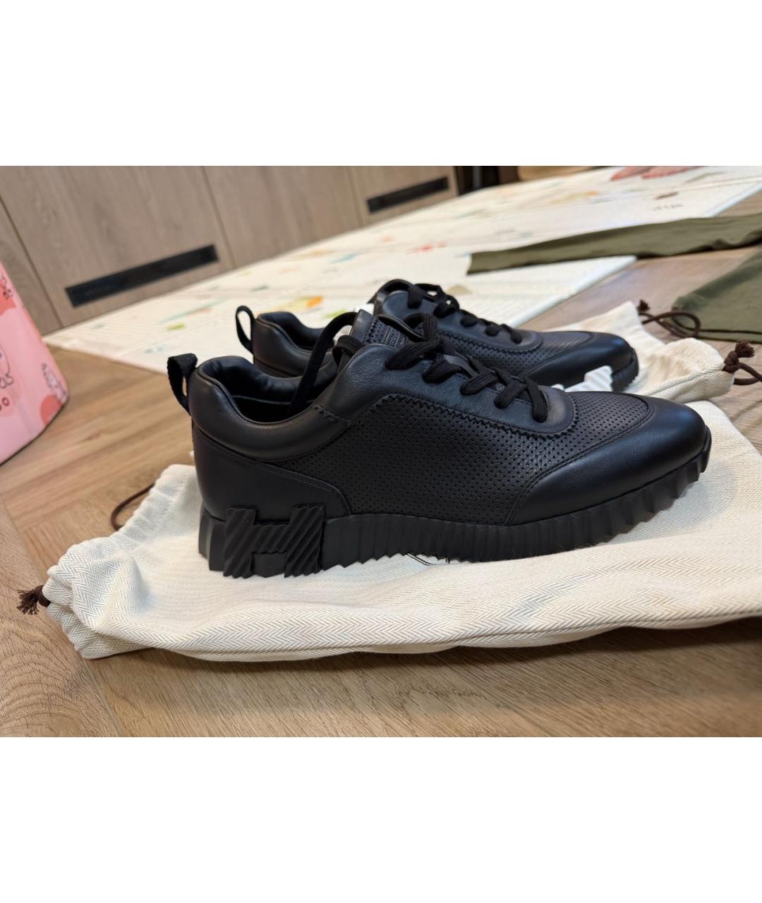 HERMES Черные кожаные низкие кроссовки / кеды, фото 8