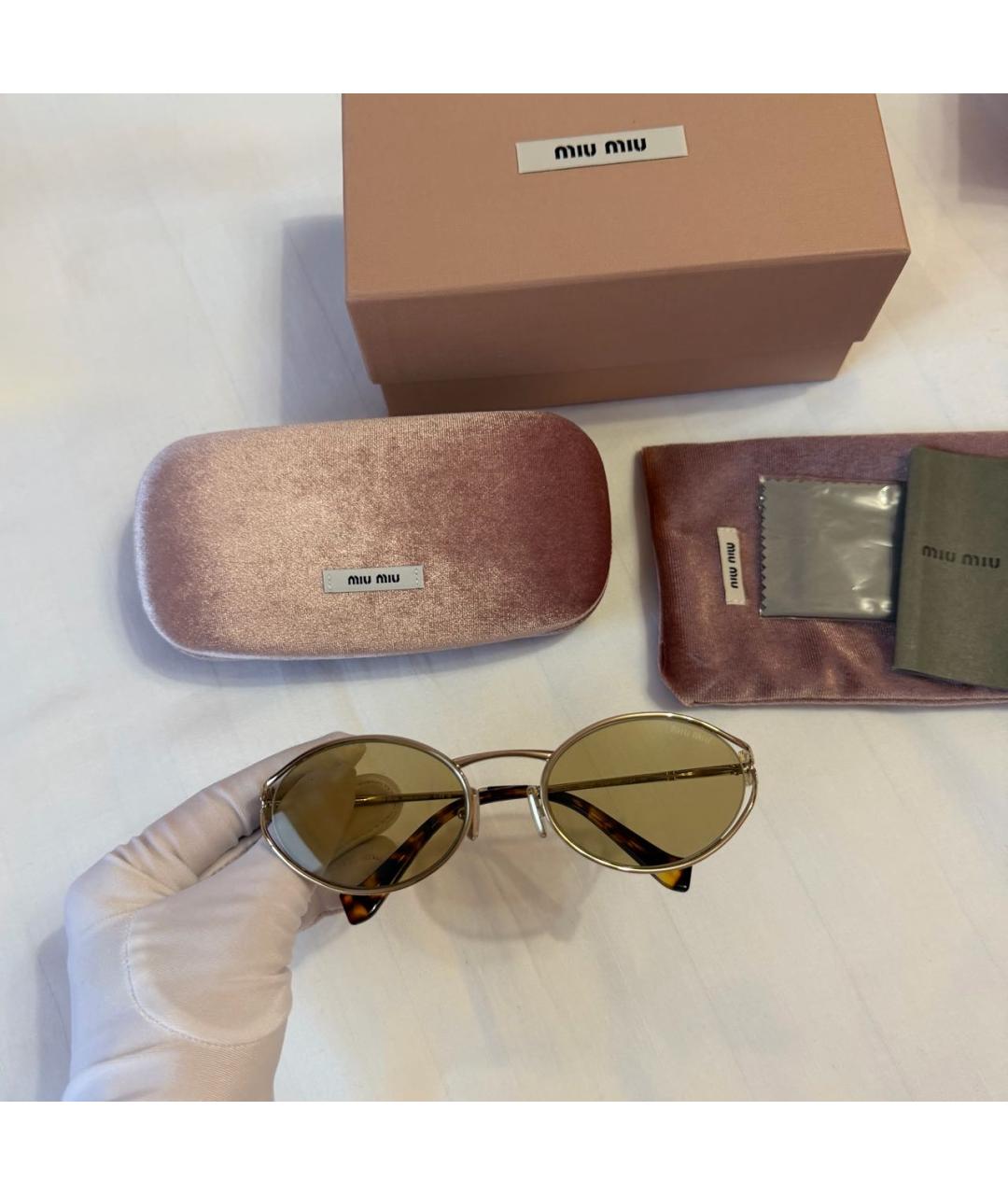 MIU MIU Золотые металлические солнцезащитные очки, фото 4