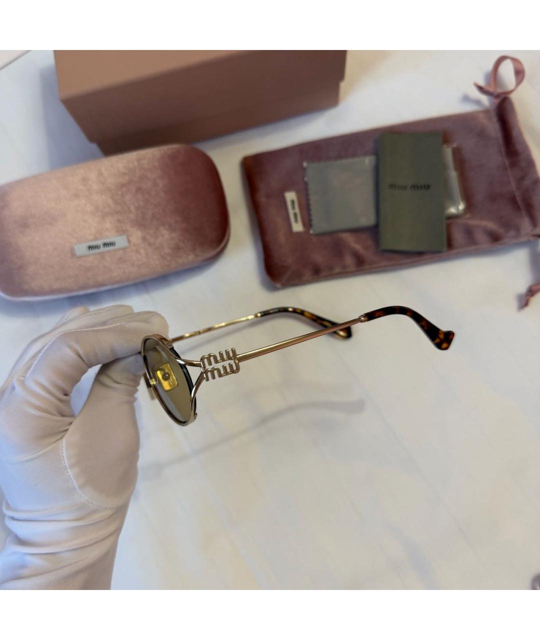 MIU MIU Золотые металлические солнцезащитные очки, фото 5