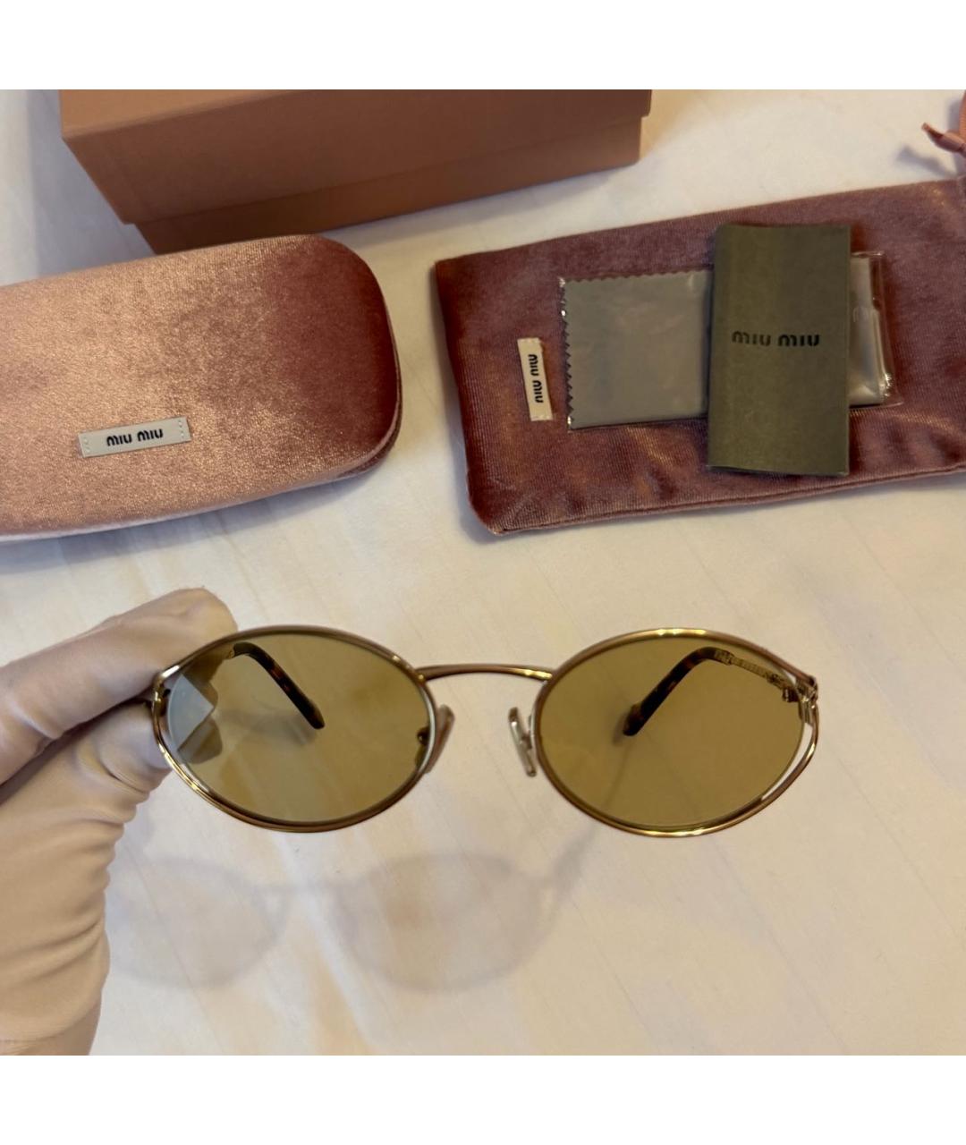 MIU MIU Золотые металлические солнцезащитные очки, фото 7