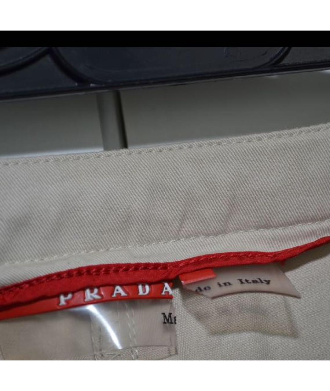 PRADA Бежевые хлопко-эластановые прямые брюки, фото 7