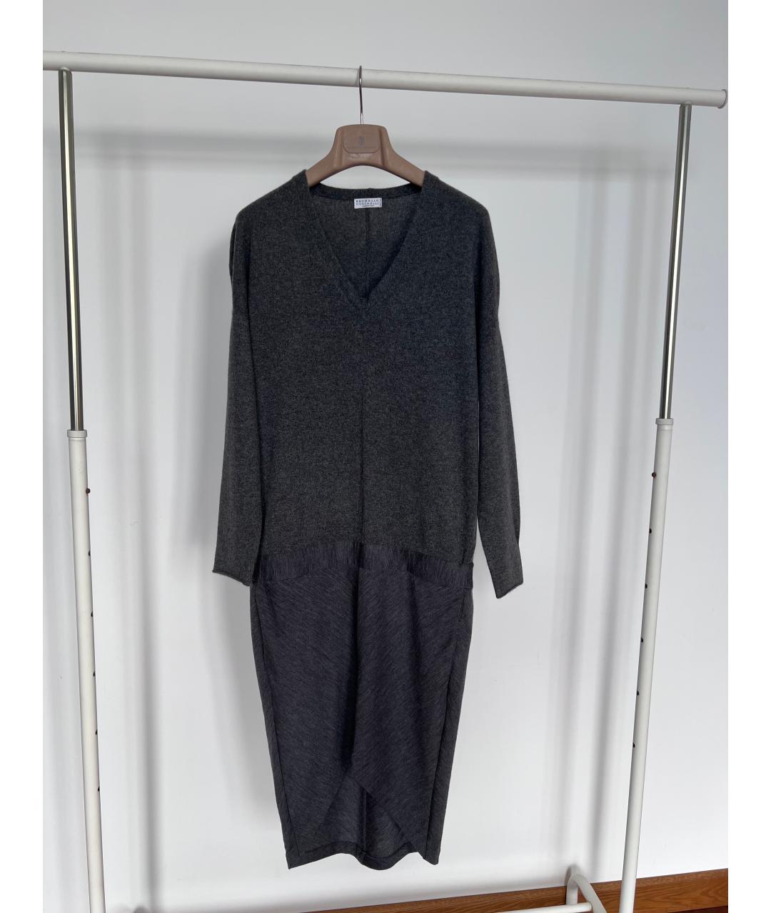BRUNELLO CUCINELLI Серое кашемировое повседневное платье, фото 7