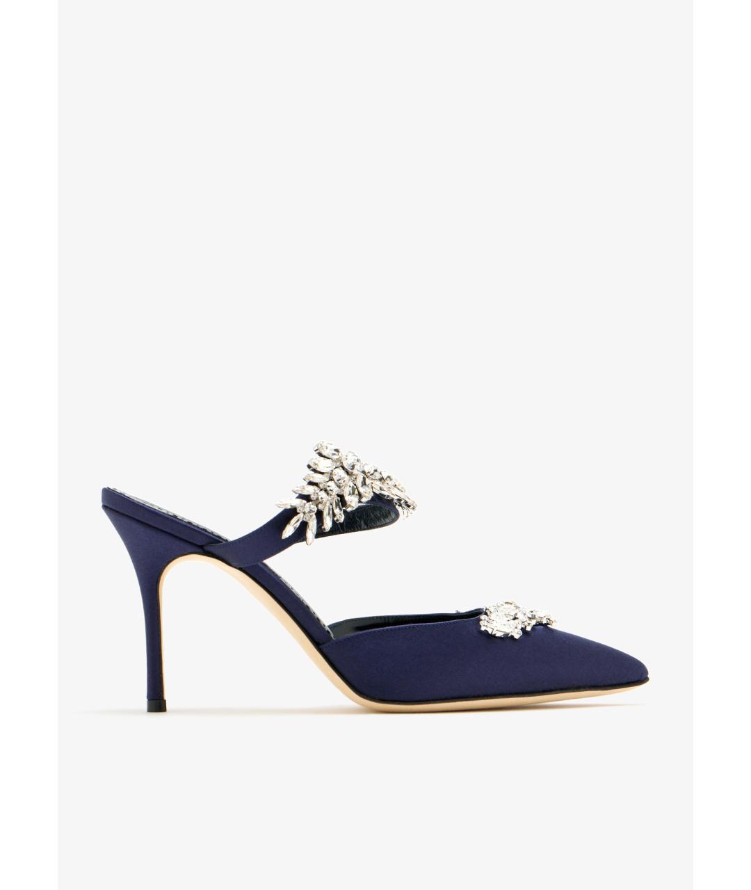 MANOLO BLAHNIK Темно-синие текстильные мюли, фото 7