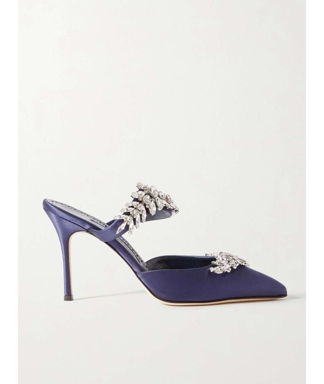 MANOLO BLAHNIK Темно-синие текстильные мюли, фото 10