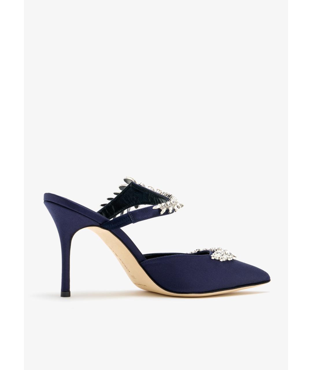 MANOLO BLAHNIK Темно-синие текстильные мюли, фото 8