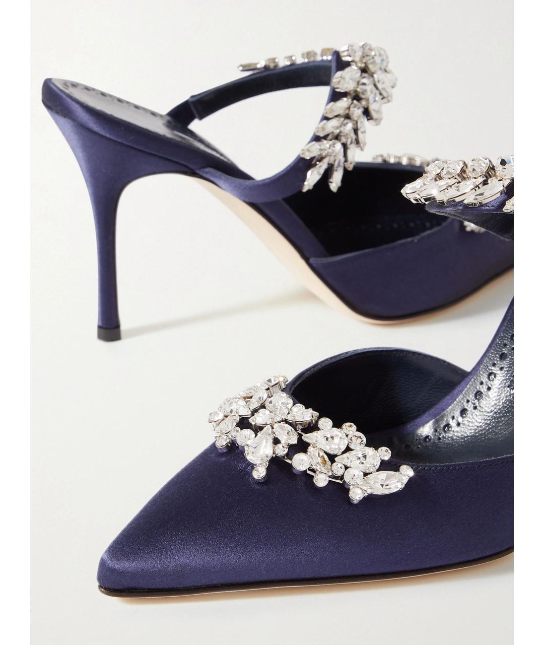 MANOLO BLAHNIK Темно-синие текстильные мюли, фото 4