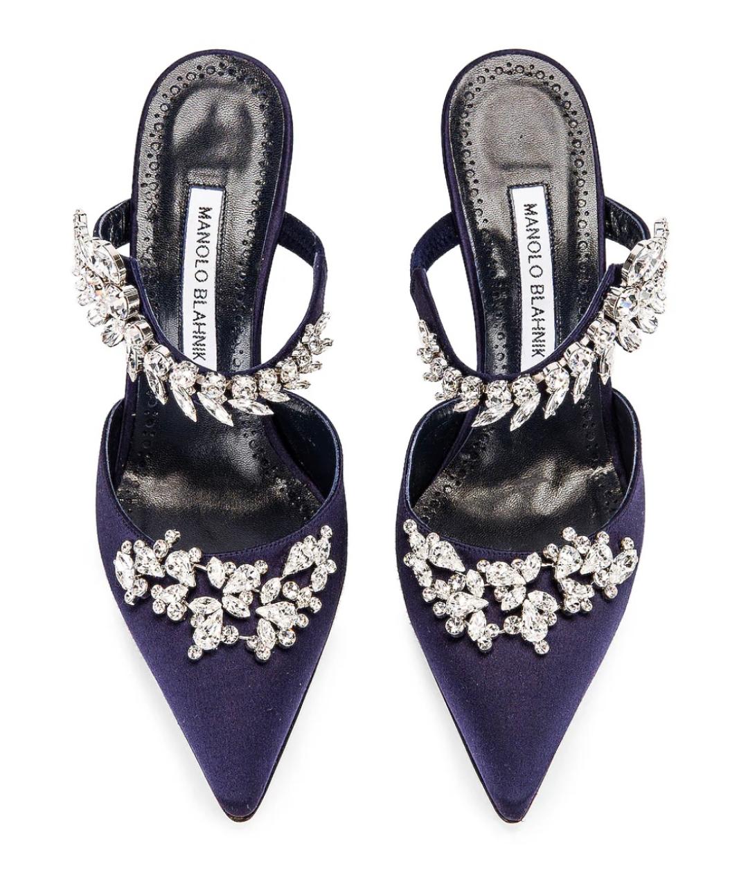 MANOLO BLAHNIK Темно-синие текстильные мюли, фото 9